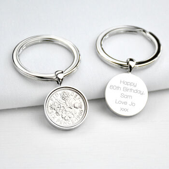 Luxury 60th Birthday Silver Sixpence Keyring, 9 of 9