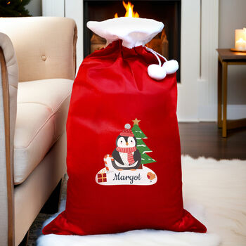 Personalised Penguin Pom Pom Christmas Sack, 3 of 4