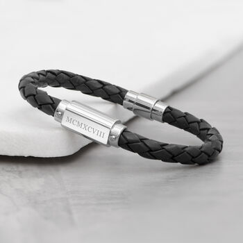 Personalised Men's Roman Numerals Leather Bracelet, 8 of 10