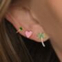 18 K Gold Vermeil Light Pink Enamel Heart Stud Earrings, thumbnail 2 of 9