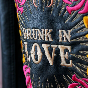 Black Custom Bride Leather Jacket 'Drunk In Love', 5 of 7