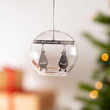 Personalised Mr And Mrs Penguin Glass Dome Bauble, 5 of 5