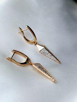 Rose Gold Geometric Cz Pave Spike Drop Earrings Rectangle Hoops, 5 of 10
