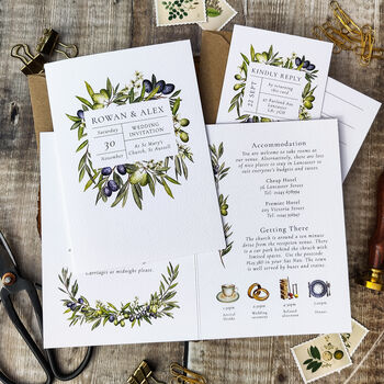 Mediterranean Olive Folded Invitations And Envelopes, 6 of 8