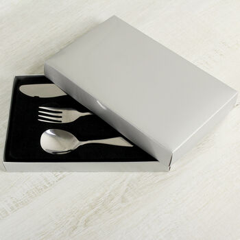 Personalised Three Piece Swirls And Hearts Cutlery Set – Perfect For Birthdays, Christenings, And Special Occasions, 2 of 4