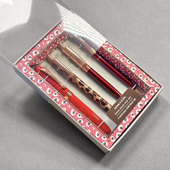 Red And Burgundy Rose Gold Four Piece Pen Gift Set, 7 of 9