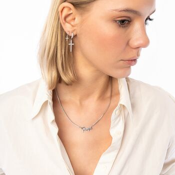 Full Pave Cross Sterling Silver Drop Hoop Earring, 8 of 10