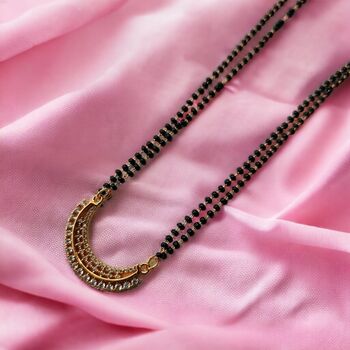 Half Moon Zircon Mangalsutra Black Beads Necklace, 3 of 6