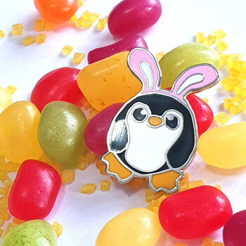 Pengbunny Enamel Penguin Pin Badge With Bunny Ears, 5 of 12