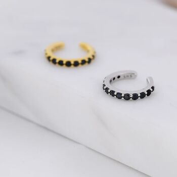 Minimalist Black Cz Ear Cuff In Sterling Silver, 3 of 11