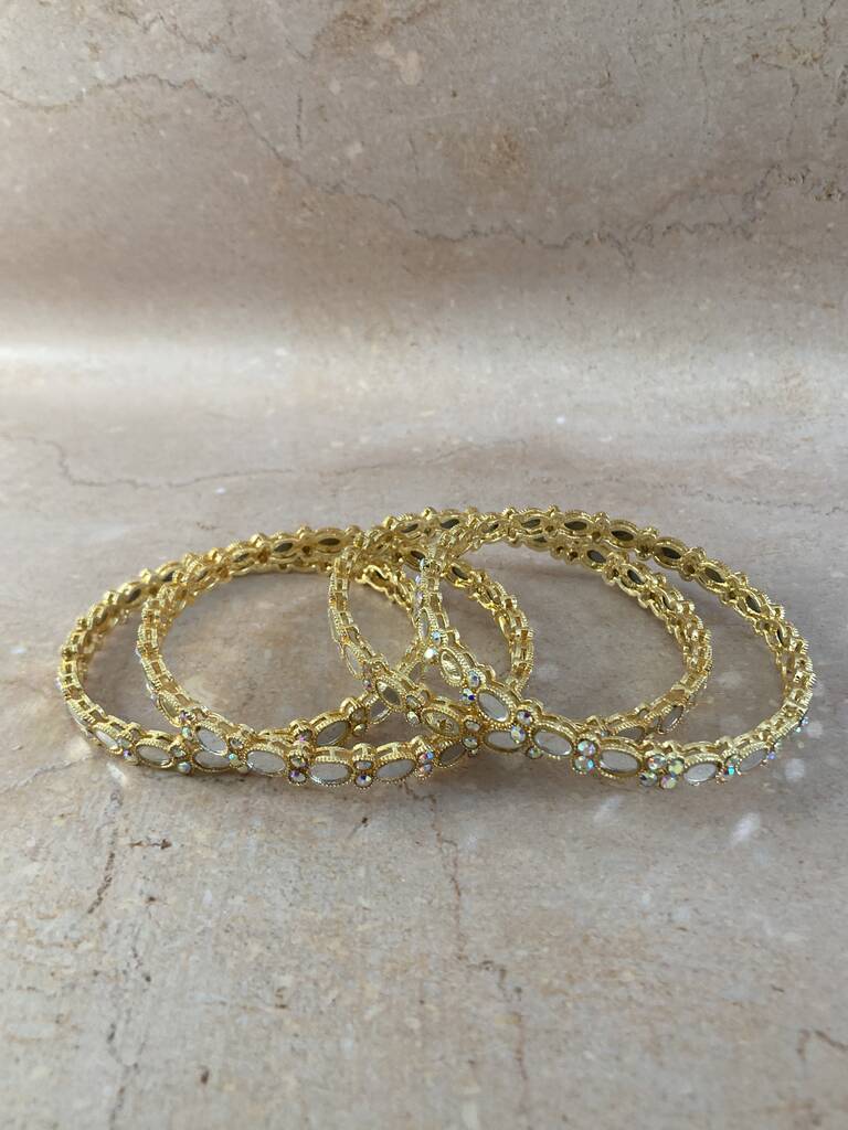 Afrin Mirror Work Bangle Set Size Two.Six Gold By SRCOLLECTION