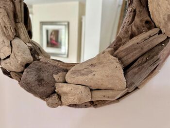 40cm Driftwood Wall Mirror Handcrafted Wooden Round, 4 of 7