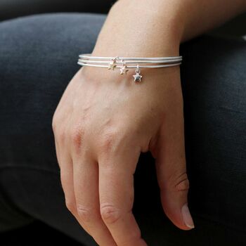 Triple Silver Plated Bangle Set With Star Charms, 3 of 3