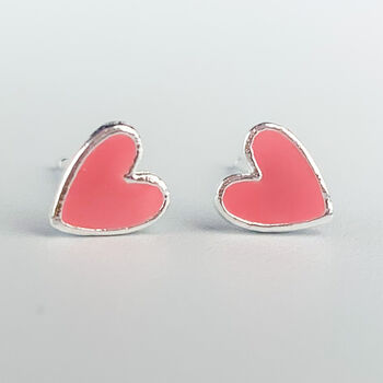 Sterling Silver Pink Heart Stud Earrings, 2 of 5