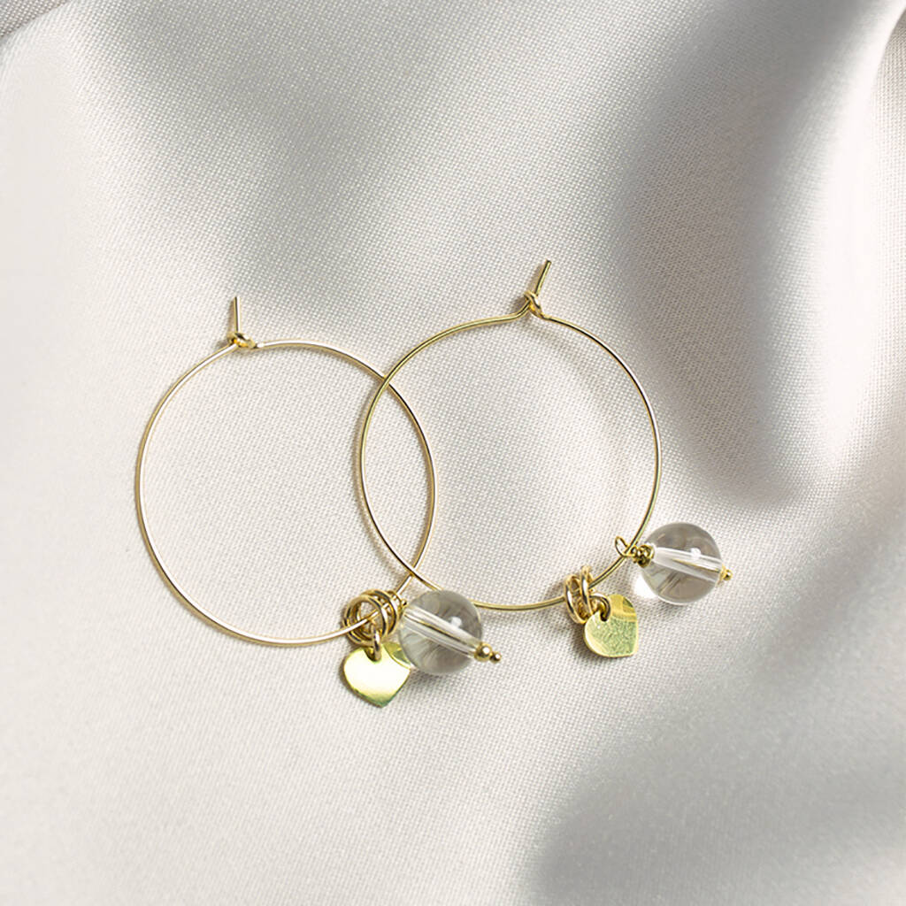 Pia Gold Heart And Quartz Hoop Earrings, 1 of 2