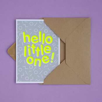 Hello Little One! Handmade Baby Card Neon Yellow/Grey, 5 of 7
