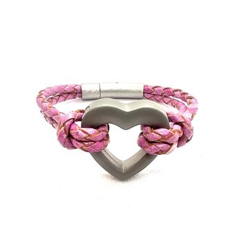 Custom Pink Leather Remembrance Bracelet For Women With Silver Heart Urn, 3 of 9