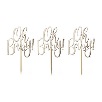 Gold Foiled Oh Baby Baby Shower Cup Cake Toppers, 2 of 3