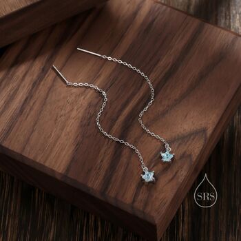 Aquamarine Blue Star Cz Threader Earrings, 2 of 9