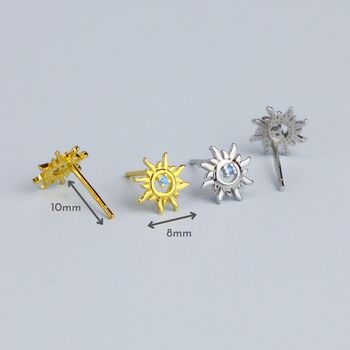 Sterling Silver Crystal Detail Sun Stud Earrings, 3 of 6
