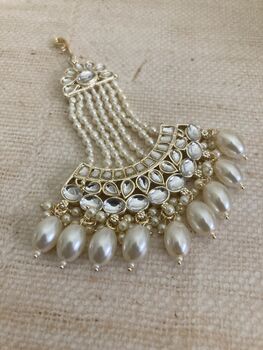 White Pearl Gold Plated Pearl Passa/Jhumar Headpiece, 4 of 6