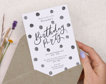 Personalised A6 Black Spot Birthday Party Invitation, 2 of 3