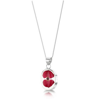 Poppy Necklace Sterling Silver Oval Pendant With A Real Flower, 2 of 11