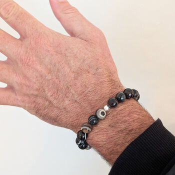 Men's Bracelet In Striped Agate And Silver, 3 of 7