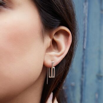 Sterling Silver Geometric Minimalist Drop Earrings, 3 of 7