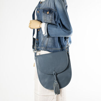 Denim Blue Soft Tassel Large Ladies Saddlebag, 3 of 8