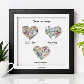 Wedding Anniversary Personalised 3D Heart Map Locations Anniversary Gift, 5 of 12