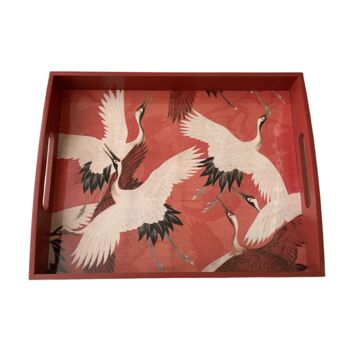 Wooden Tray Red Crane Tea Tray/ Serving Tray, 3 of 4
