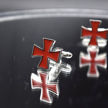 Red Cross Cufflinks Gift Enamel And Silver Trimmed Design For Men, 3 of 5