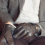 Men's Quilted Leather Gloves With Strap Detail, thumbnail 6 of 12