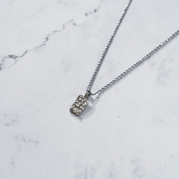 Silver Rectangle Hammered Pendant Chain Necklace For Men, 3 of 12