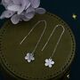 Sterling Silver Hand Carved Mother Of Pearl Apple Blossom Threader Earrings, thumbnail 3 of 8