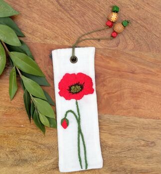 Poppy Hand Embroidered Linen Bookmark, 5 of 6