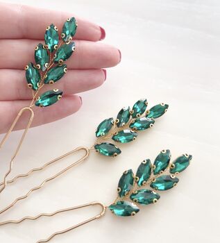 Emerald Green Crystal Hair Pins, 3 of 5