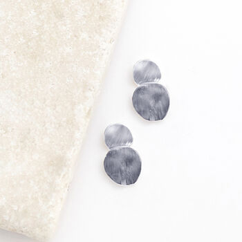 Hammered Textured Two Tone Grey Double Disc Earrings, 3 of 3