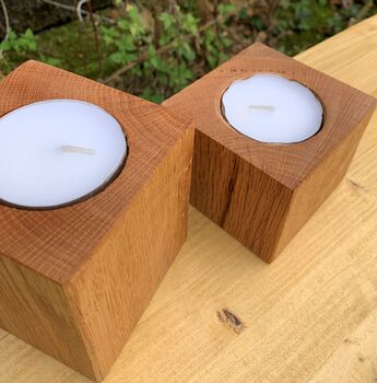 Oak Pillar Candle Holder With Extra Large Tealight, 3 of 12
