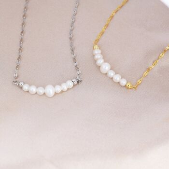 Sterling Silver Genuine Pearl Bar Necklace, 6 of 12