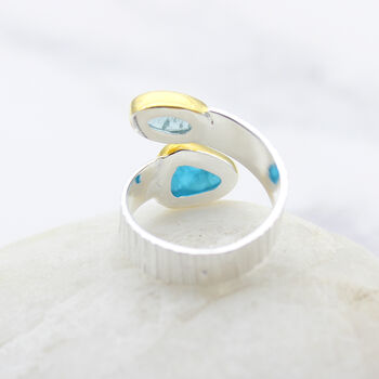 Aquamarine And Apatite Gemstone Textured Silver Ring, 6 of 9