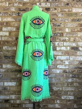Long Organic Cotton Robe: Bright Green Eye, 3 of 4