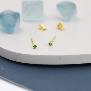 Extra Tiny 2mm Emerald Green Cz Stud Earrings, 9 of 12