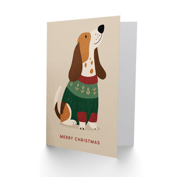 Cute Basset Hound Dog In A Festive Sweater Christmas Card, 2 of 4