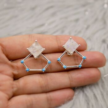 Raw Moonstone, Turquoise Sterling Silver Earrings, 5 of 7