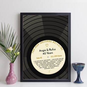 Personalised 40th Wedding Anniversary Print Music Gift, 12 of 12