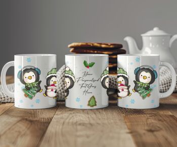 Personalised Whimsical Two Penguins Christmas Gift Mug, 2 of 2