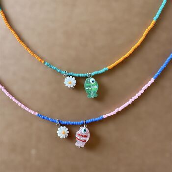 Colourful Beaded Fish And Flower Charm Necklace, 3 of 3