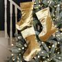 Three Mini Gold Velvet Christmas Stockings, thumbnail 1 of 4